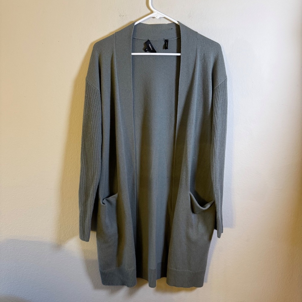 Theory 100% Cashmere Rib Sleeve Open Front Cardigan Sage Green Size M J0718727